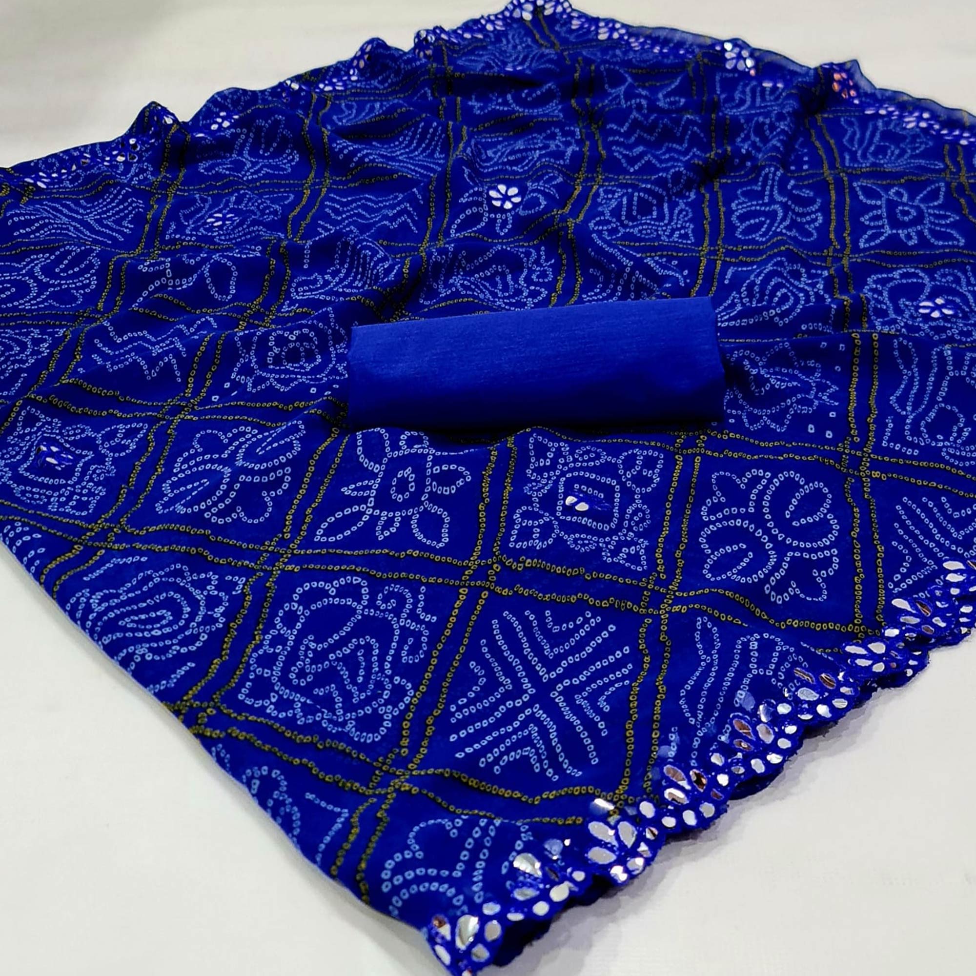 Blue Bandhani Printed Georgette Saree