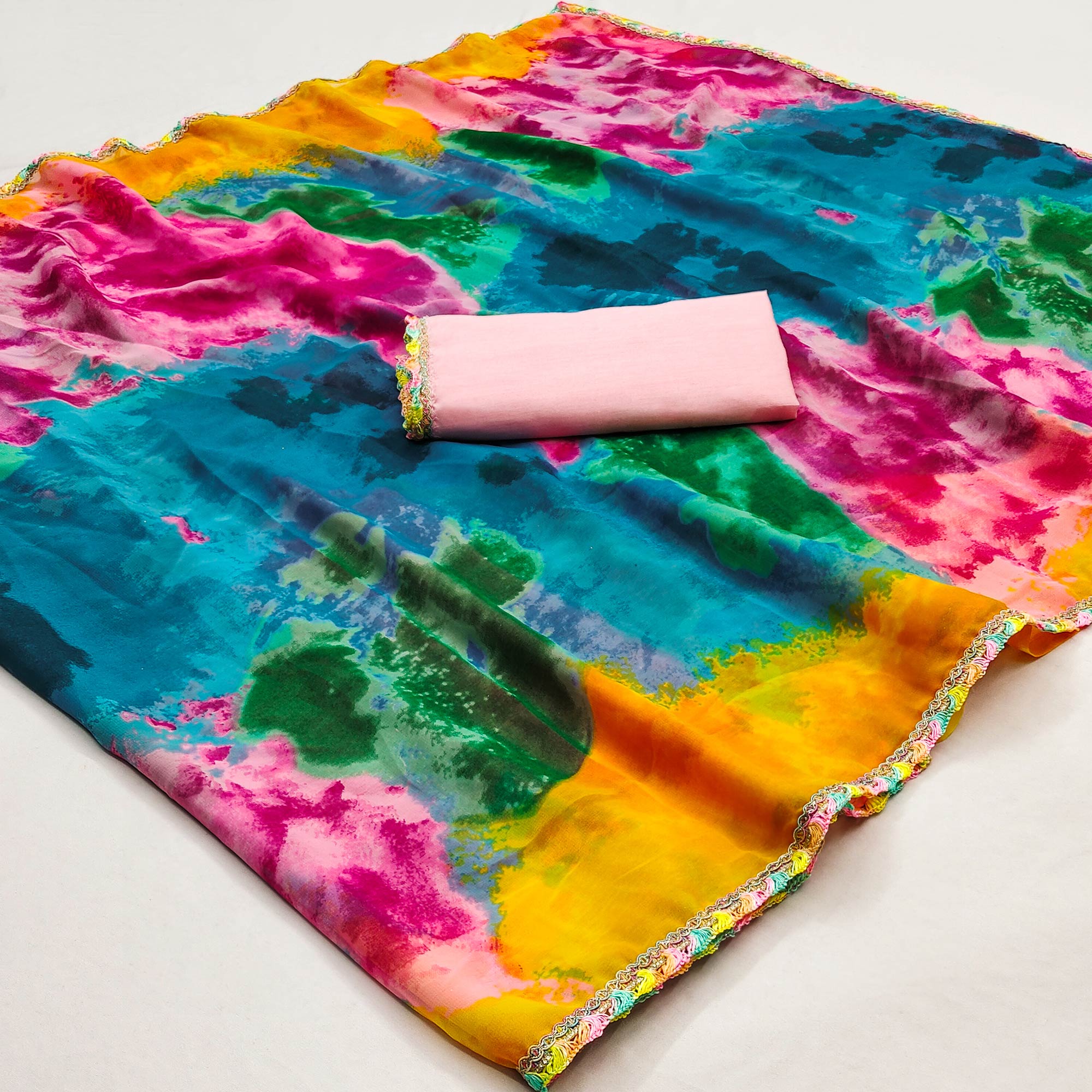 Multicolor Abstract Printed Georgette Saree