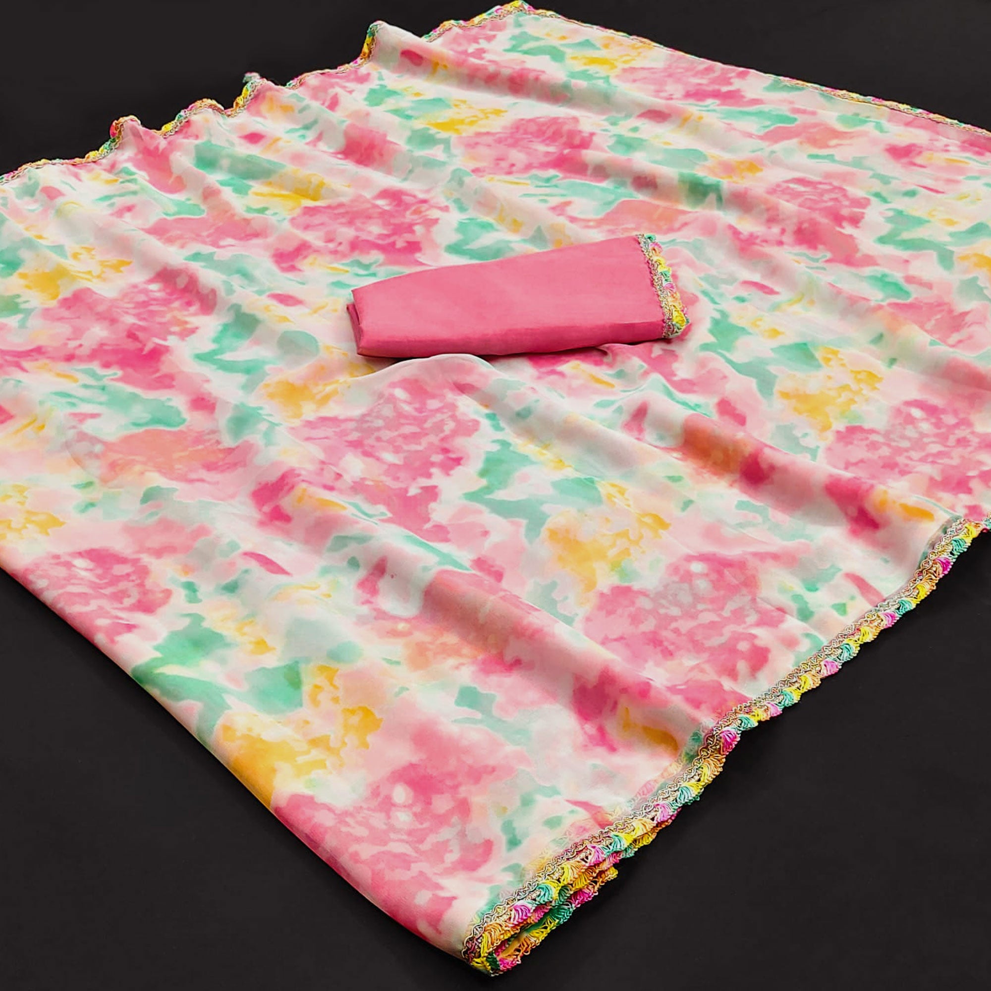 Peach Abstract Printed Georgette Saree