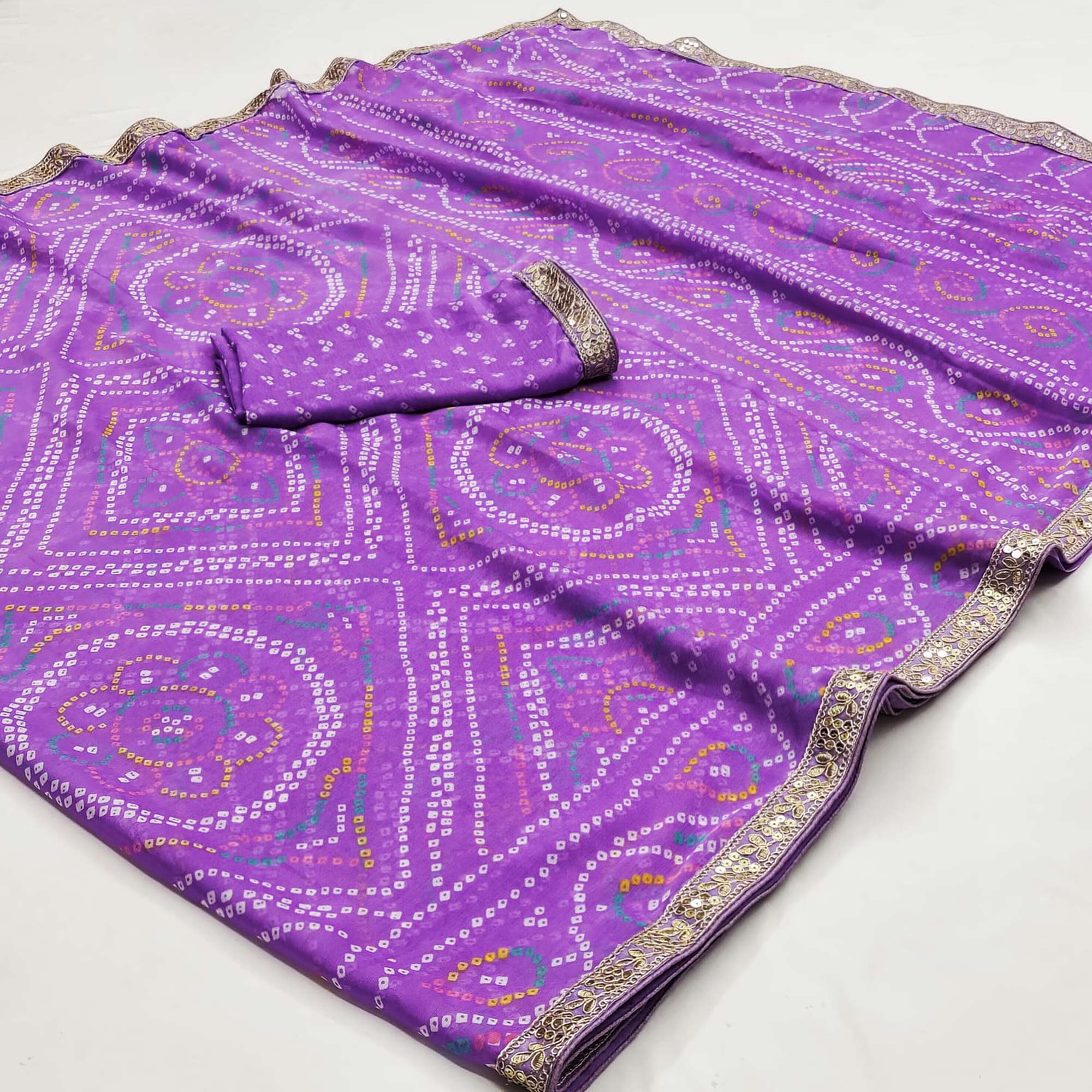 Lavender Bandhani Printed Chiffon Saree