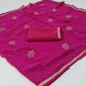 Rani Pink Printed Georgette Saree With lace Border