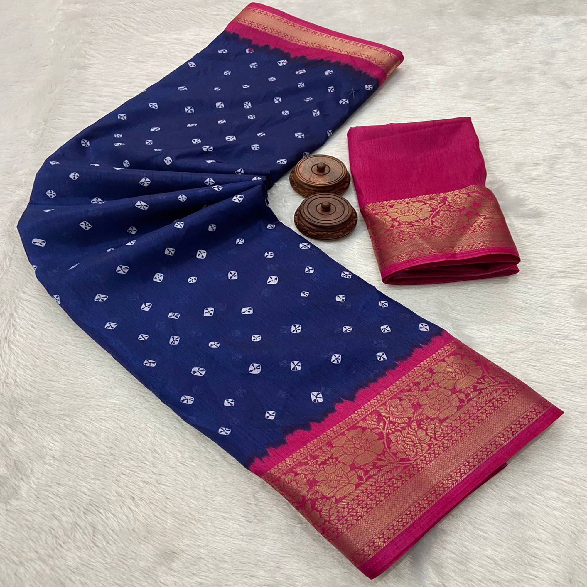 Blue Bandhani Printed Weaving Dola Silk Saree