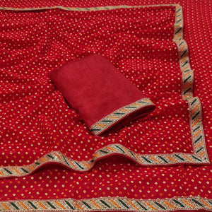 Red Bandhani Printed With Sequins Border Georgette Saree
