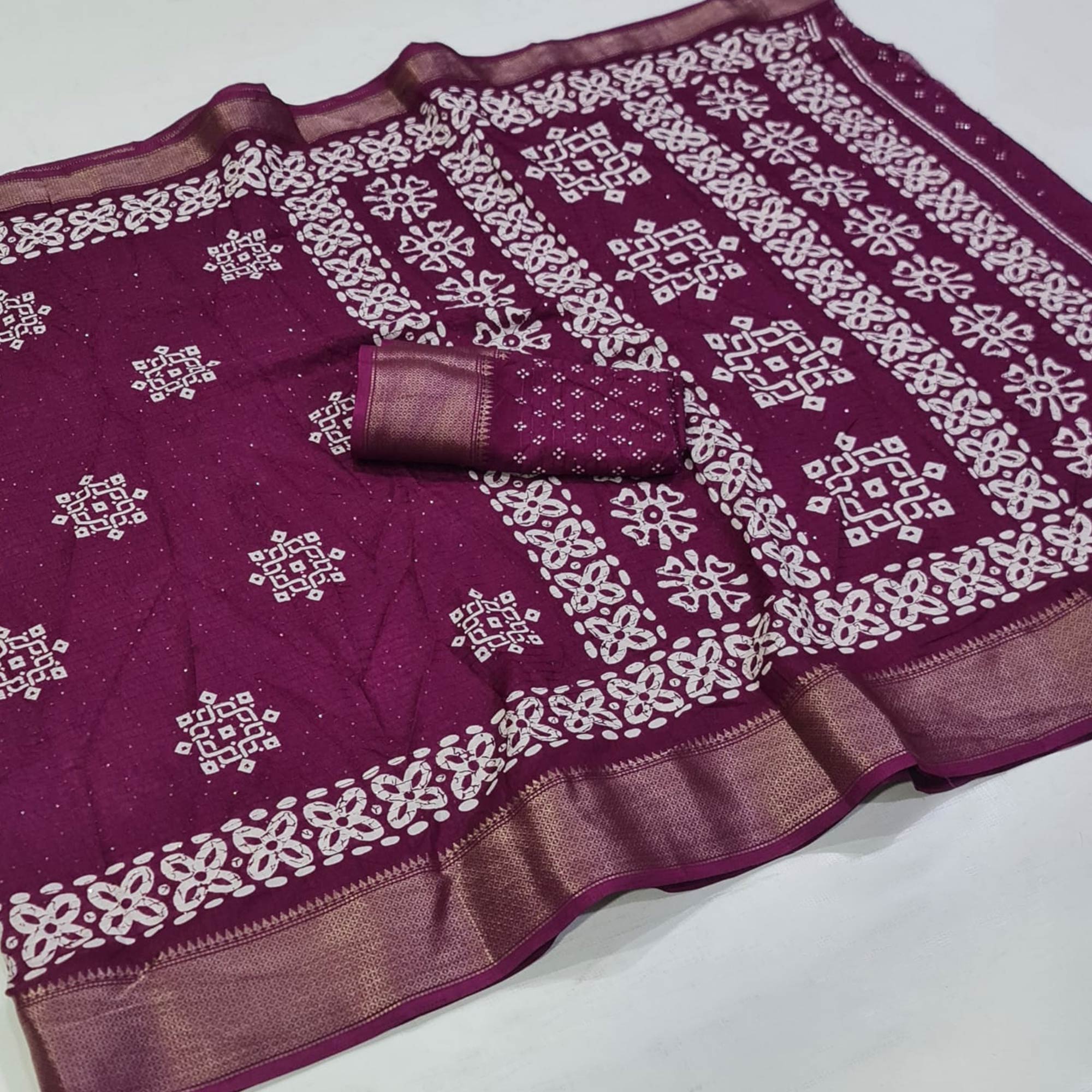 Wine Printed With Sequins Work Dola Silk Saree