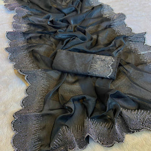 Black Swarovski Work Rangoli Silk Art Saree