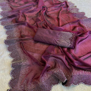 Wine Swarovski Work Rangoli Silk Art Saree