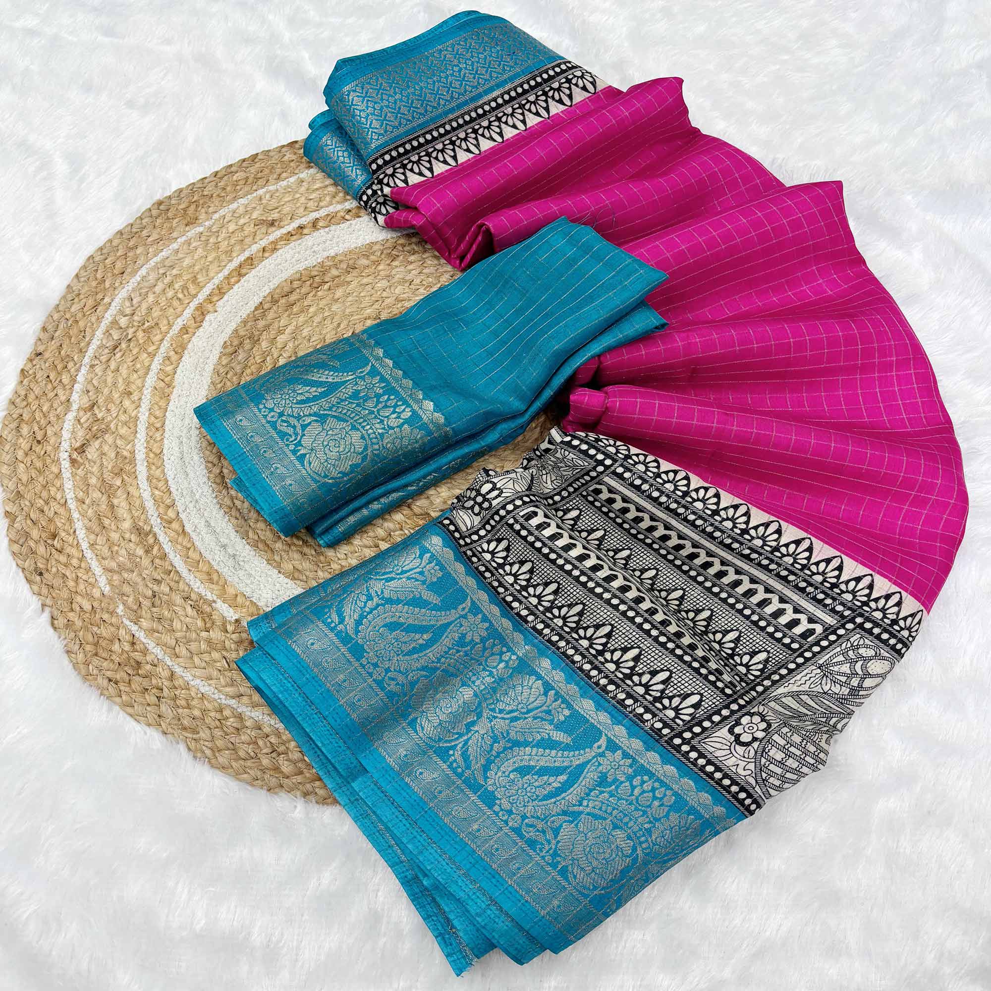 Rani Pink Zari Woven Dola Silk Saree