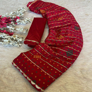 Pink Bandhani Printed Chiffon Saree with Graceful Touches of Zari Work