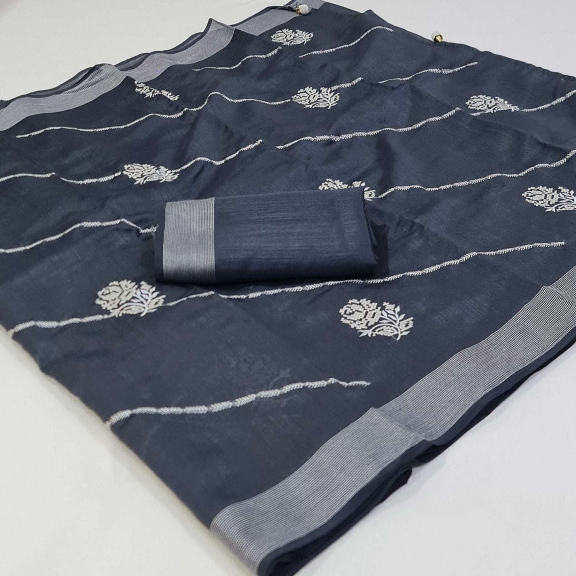 Black Embroidered Cotton Saree