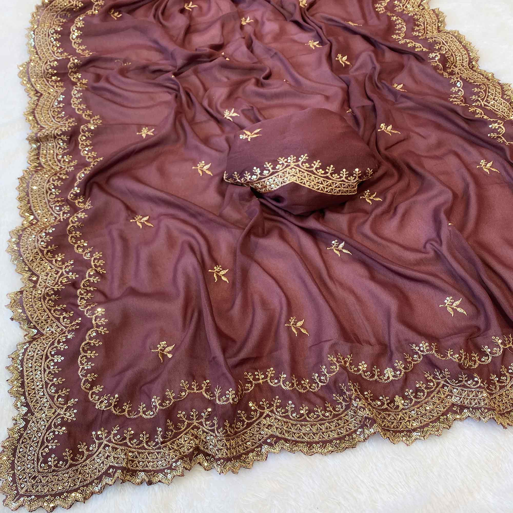 Mauve Embroidered Star Georgette Saree Designed for Stylish Party Wear