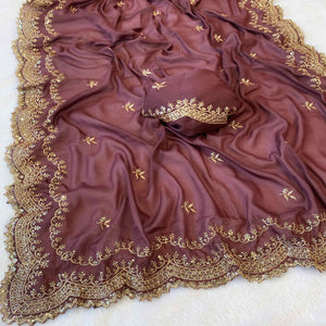 Mauve Embroidered Star Georgette Saree Designed for Stylish Party Wear