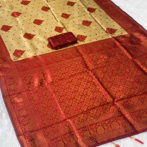 Classic Beige Zari-Woven Banarasi Silk Saree Ideal for Festive & Traditional Events