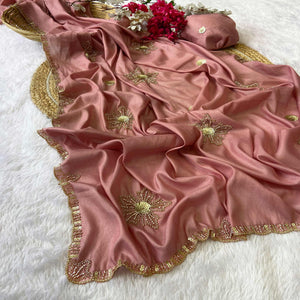 Peach Partywear Saree in Crepe with Intricate Stone Work