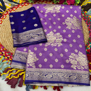Lavender Dola Silk Woven Saree with Allover Zari Butti Design