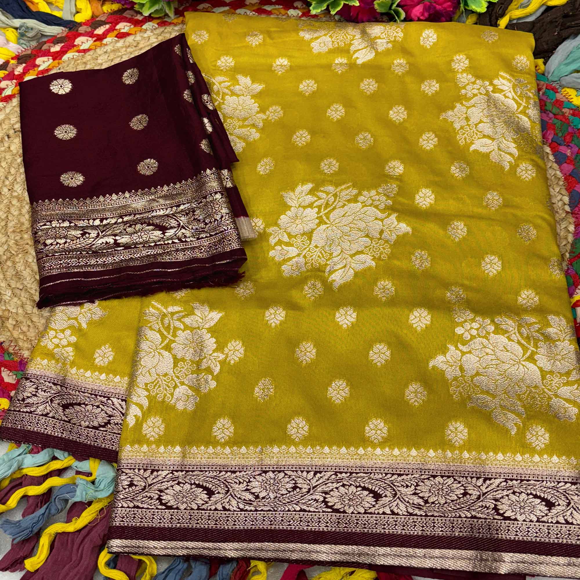 Yellow Dola Silk Woven Saree with Allover Zari Butti Design