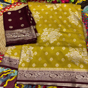 Yellow Dola Silk Woven Saree with Allover Zari Butti Design