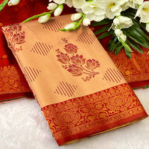 Designer Chikoo Banarasi Silk Saree with Traditional Zari Weaving