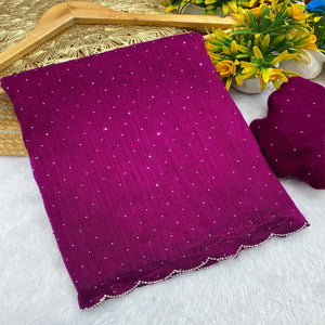 Magenta Vichitra Silk Saree Accented with Stone Embellishments