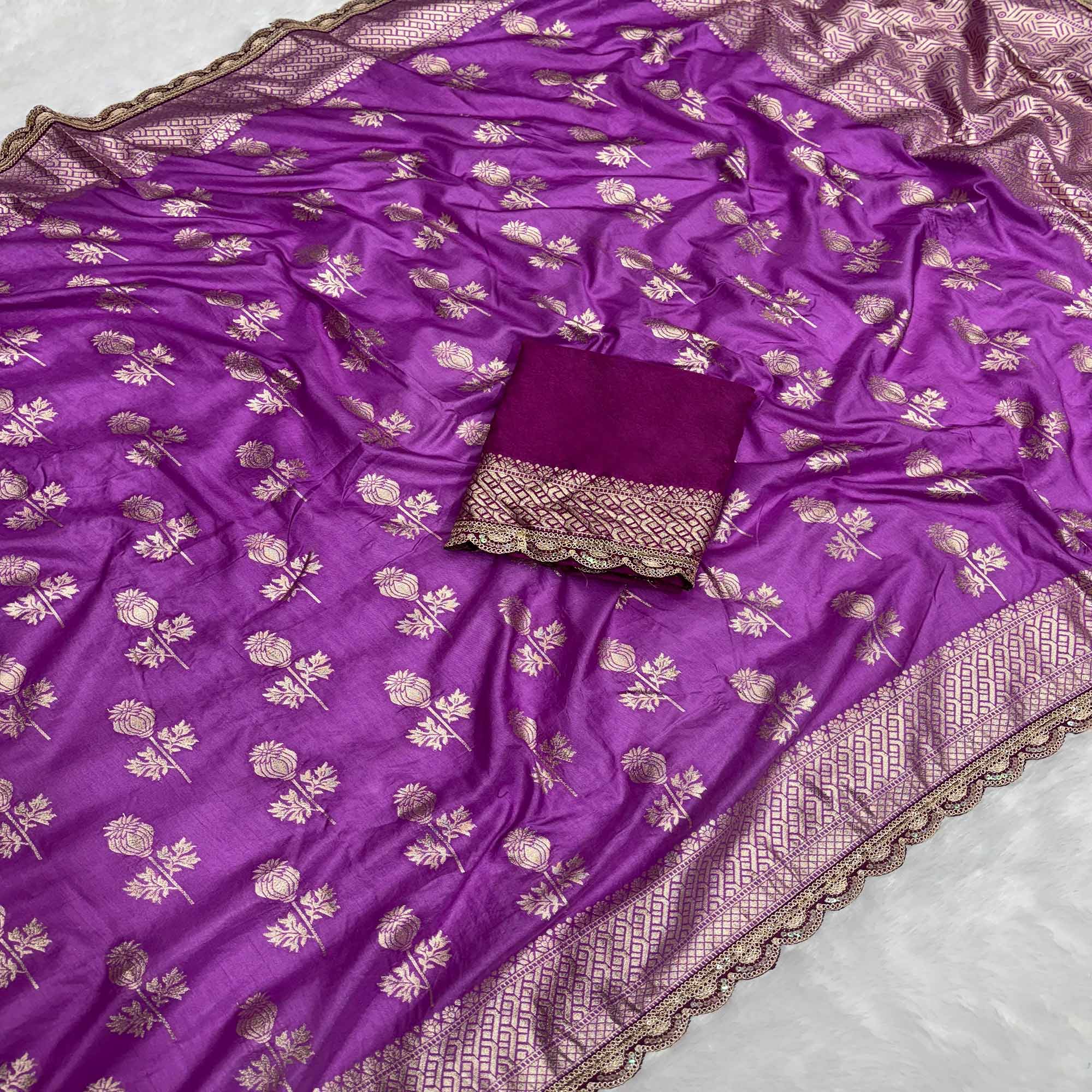 Regal Dola Silk Saree in Lavender Featuring Floral Weaves