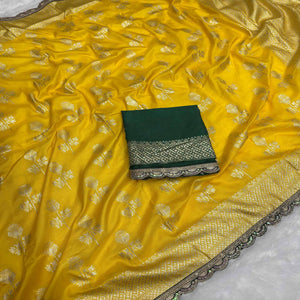 Regal Dola Silk Saree in Mustard Featuring Floral Weaves