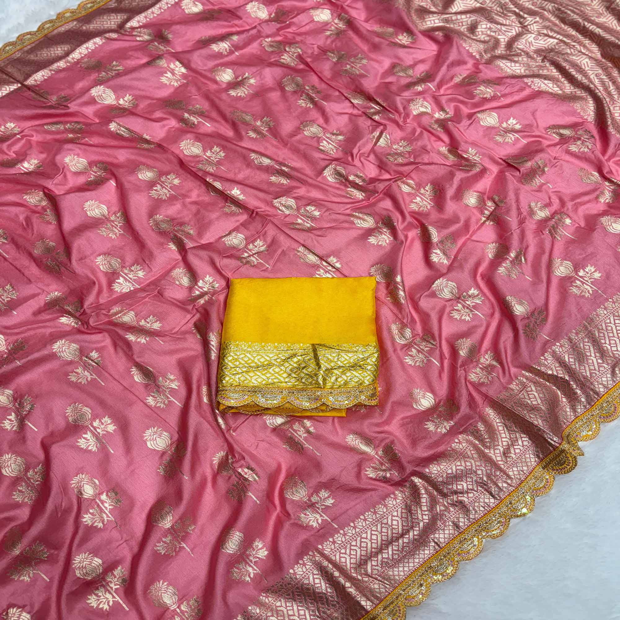 Regal Dola Silk Saree in Pink Featuring Floral Weaves