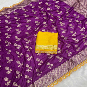 Regal Dola Silk Saree in Royal Purple Featuring Floral Weaves