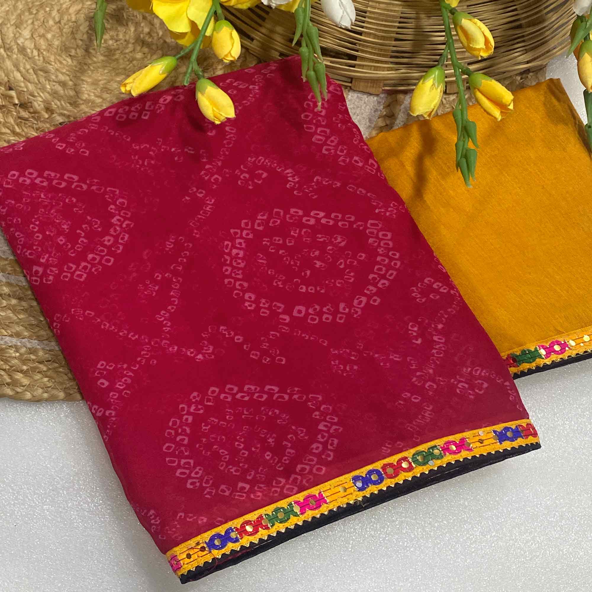 Pink Bandhej Printed Georgette Saree with Flowy Drape