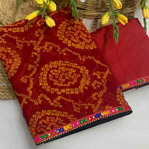 Red Bandhej Printed Georgette Saree with Flowy Drape