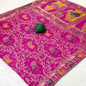 Elegant Pink Dola Silk Saree with Intricate Zari Weaving for Festive Occasions