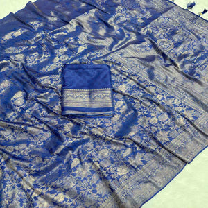 Blue Floral Woven Saree in Premium Pure Silk