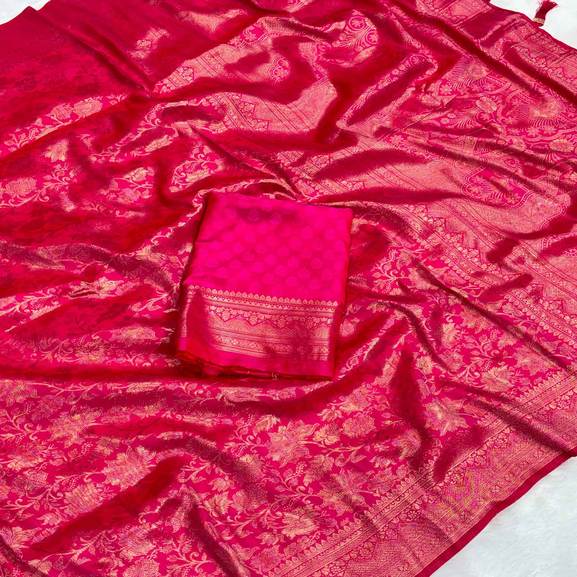 Pink Floral Woven Saree in Premium Pure Silk