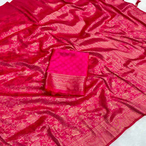Pink Floral Woven Saree in Premium Pure Silk