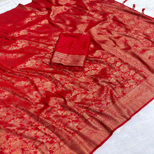 Red Floral Woven Saree in Premium Pure Silk