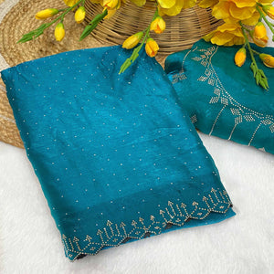 Teal Chiffon Saree Adorned with Sparkling Stone Work