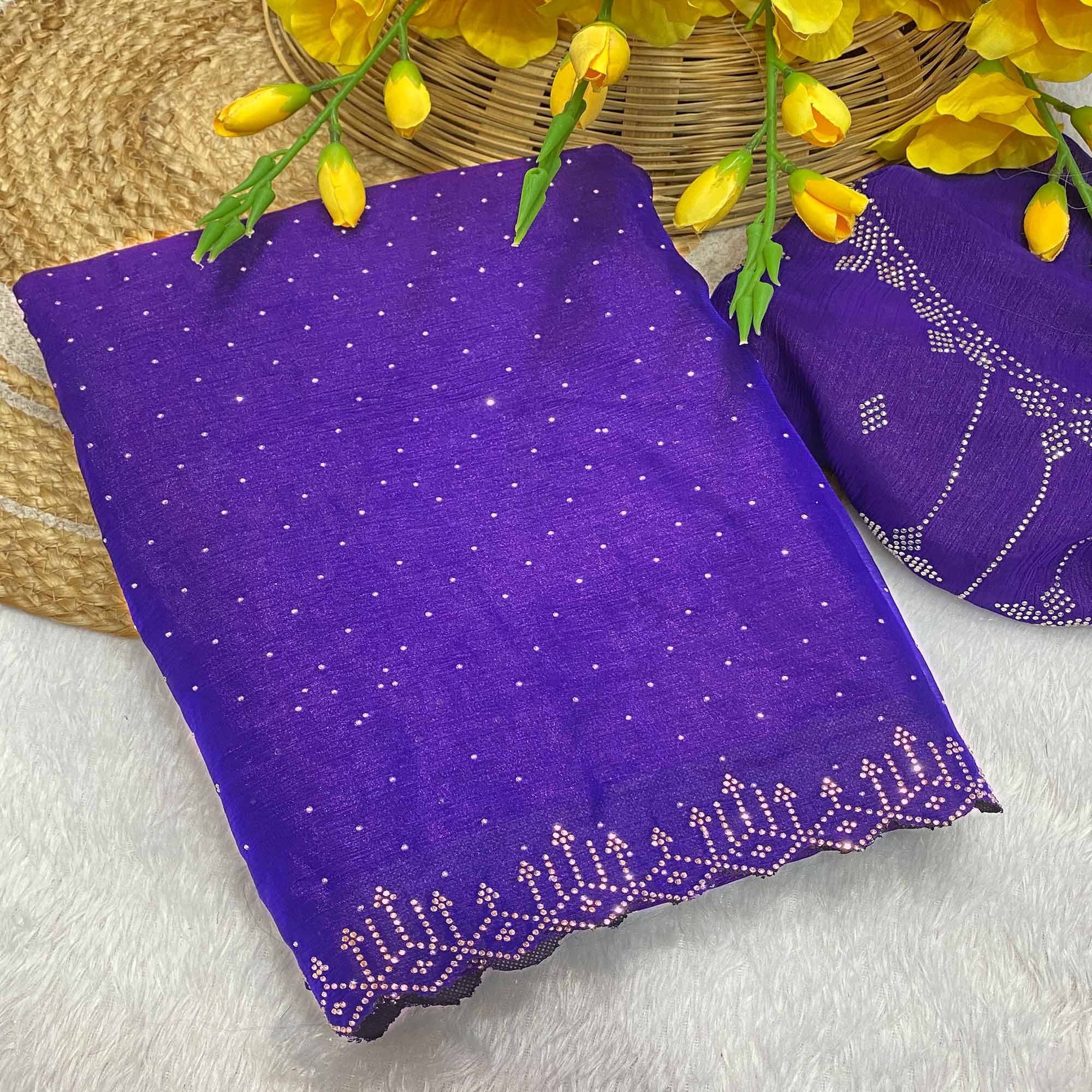 Violet Chiffon Saree Adorned with Sparkling Stone Work