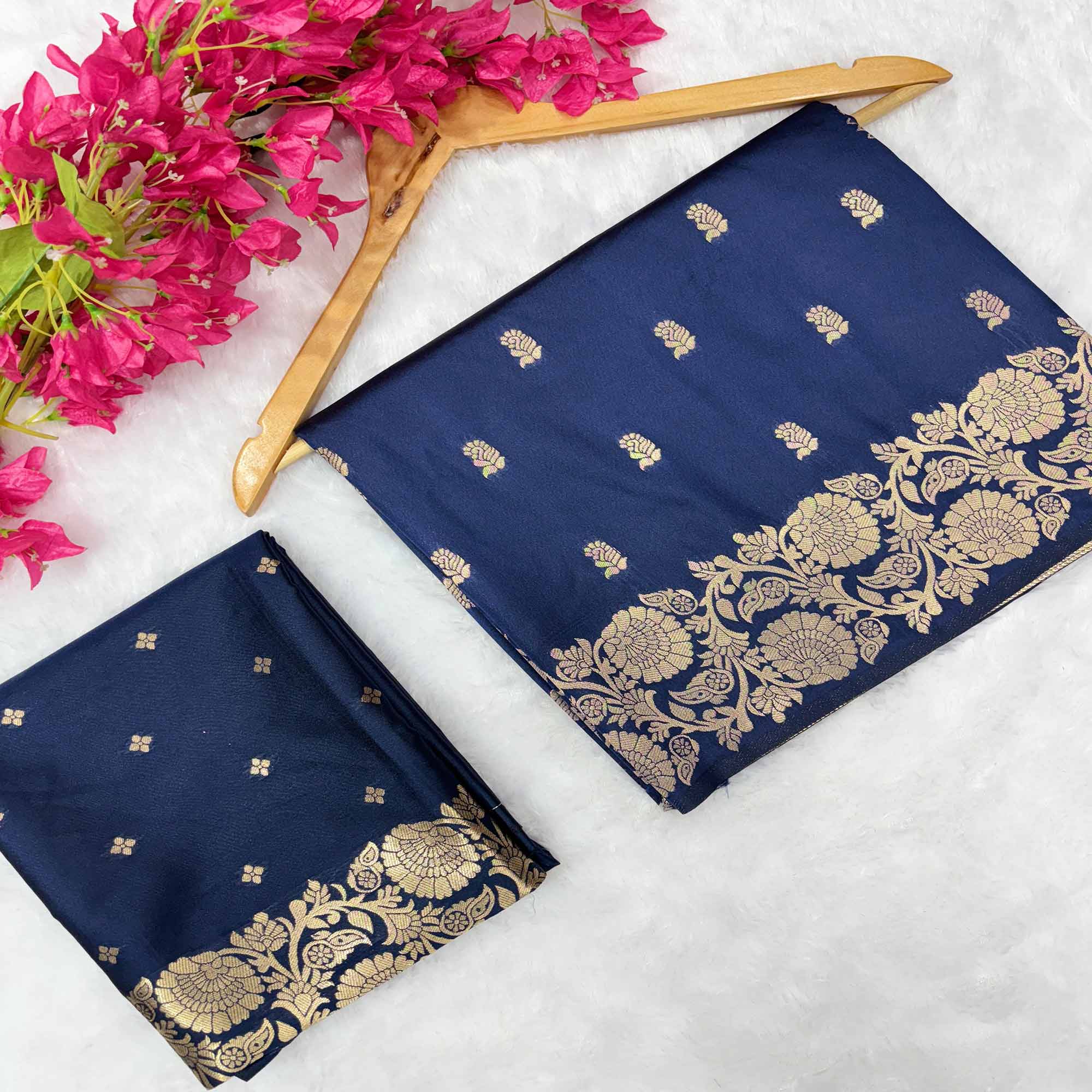 Navy Blue Banarasi Silk Saree with Traditional Weaving