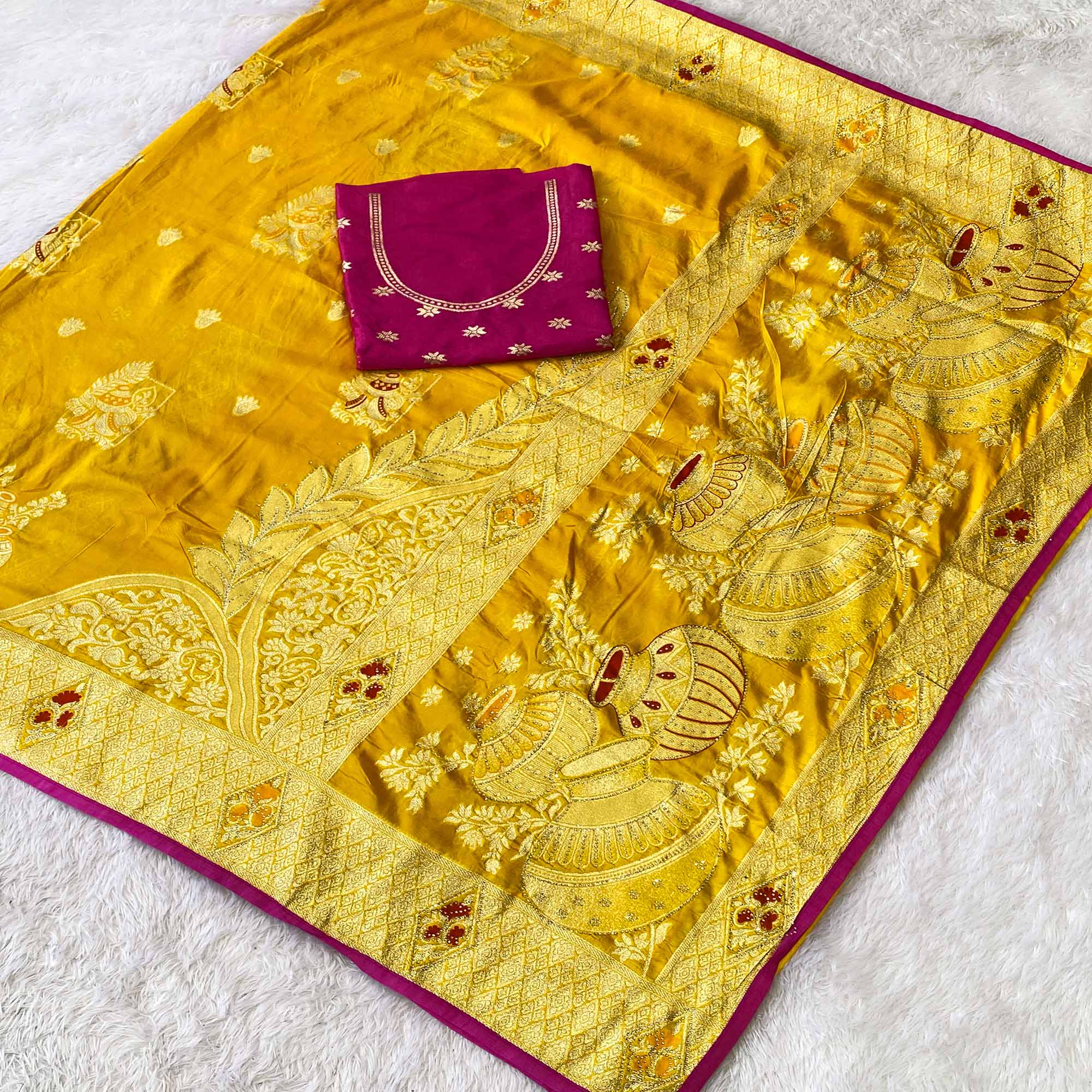 Yellow Dola Silk Saree With Intricate Floral Zari Weaving Elegance