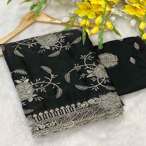 Black Georgette Saree Exquisite Star Embroidery Party Ready Ethnic