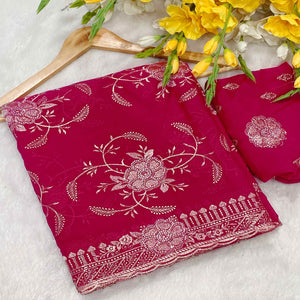 Pink Georgette Saree Exquisite Star Embroidery Party Ready Ethnic