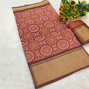 Dark Brown Dola Silk Saree Featuring Traditional Patan Patola Print
