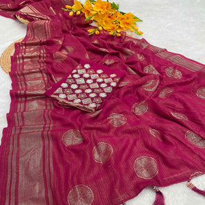 Pink Georgette Saree With Shimmering Floral Foil Print & Tassel Accented Pallu