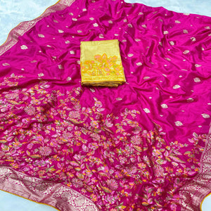 Pink Floral Zari Woven Dola Silk Saree For A Timeless Ethnic Look