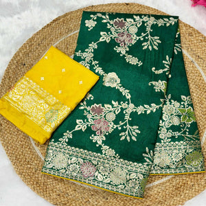Elegant Green Dola Silk Saree with Intricate Zari Weaving for Festive Occasions