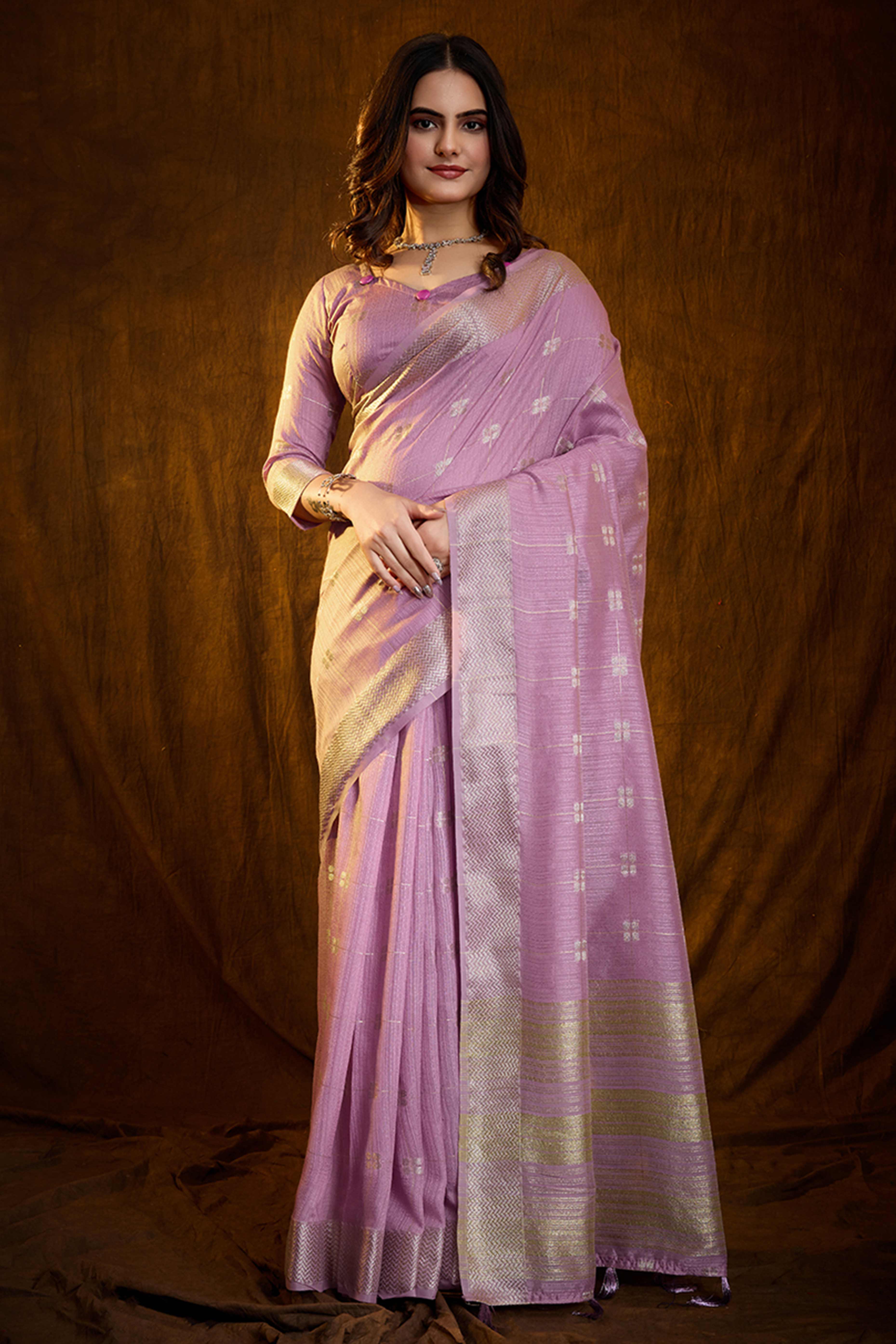 Purple Zari Woven Saree in Lustrous Cotton Silk Fabric
