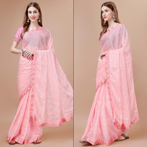 Baby Pink Zari Work Chiffon Saree
