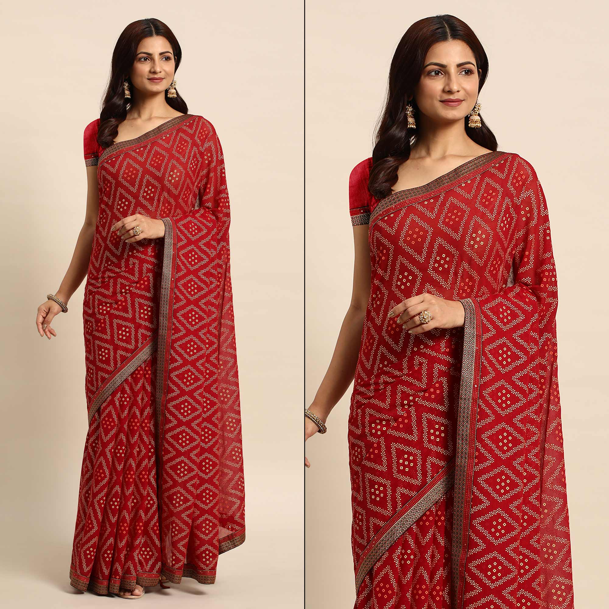 Maroon Floral Foil Printed Chiffon Saree With Tassels