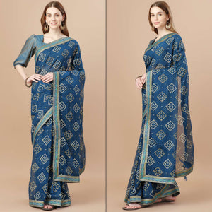 Blue Bandhani Printed Chiffon Saree