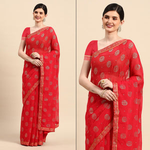 Pink Foil Printed With Embellished Chiffon Saree