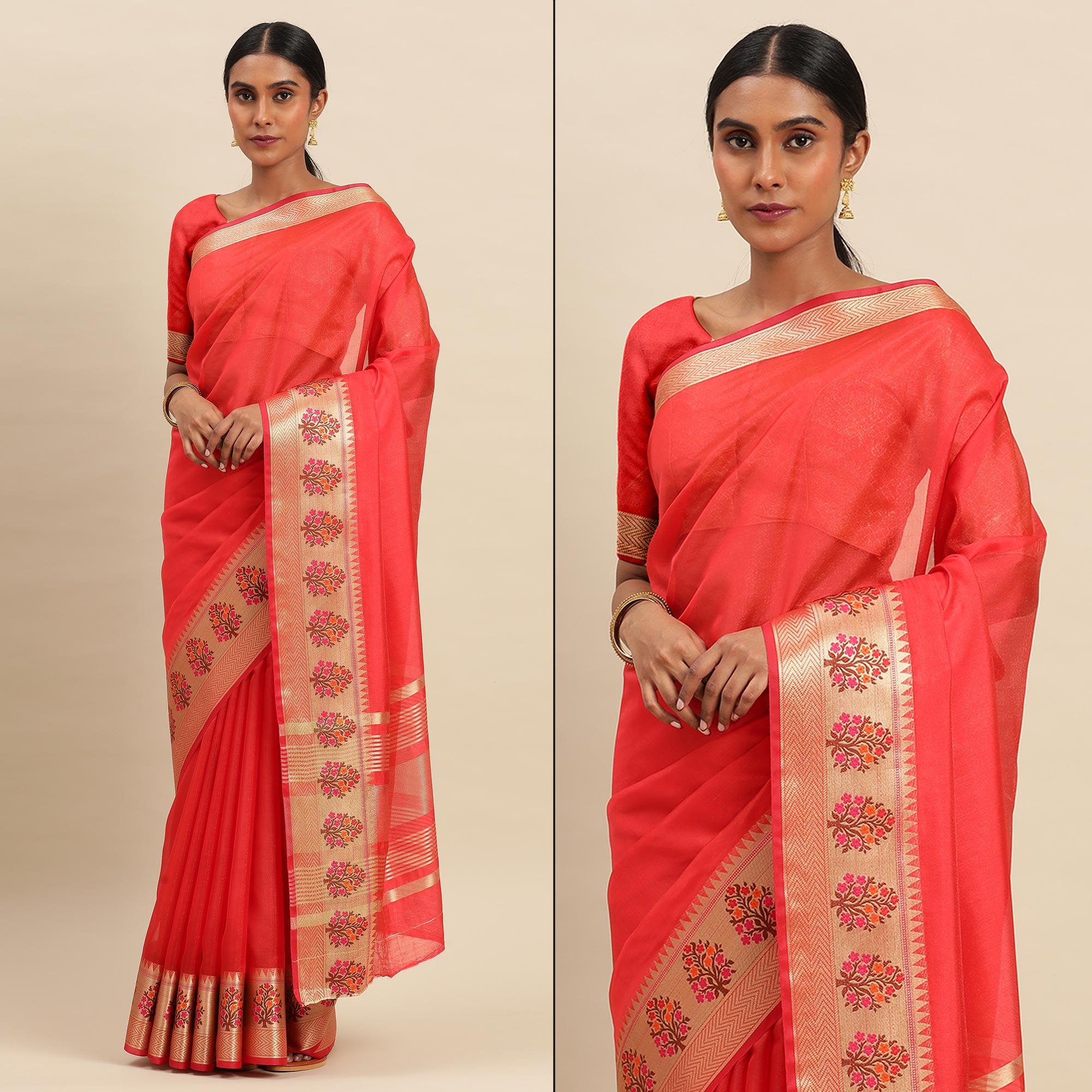 Red Woven Organza Saree