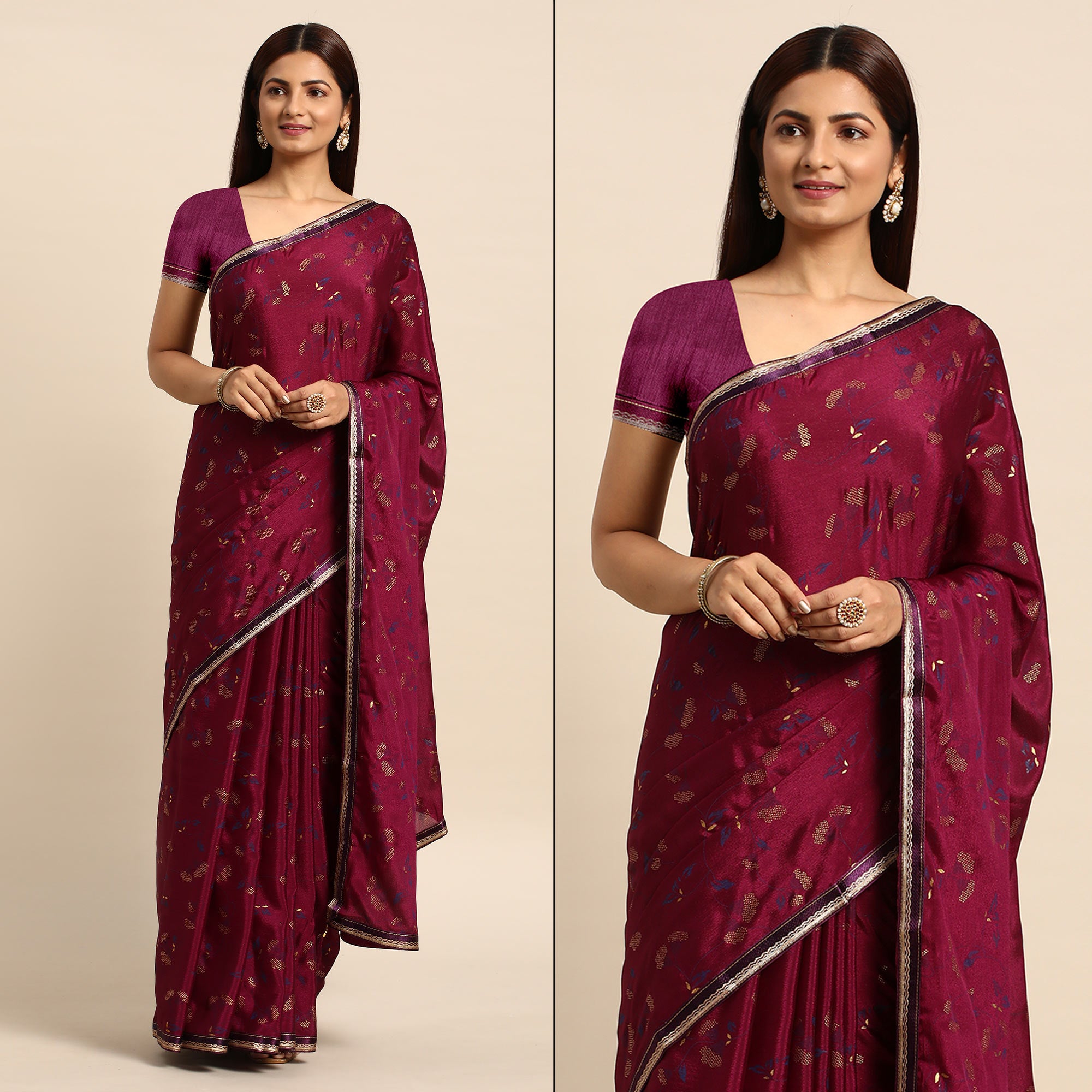 Purple Foil Printed Chiffon Saree